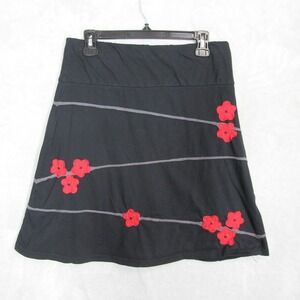 Elevation Trade Black Skirt Womens Large Red Flowers A-Line Casual Skater Y2K
